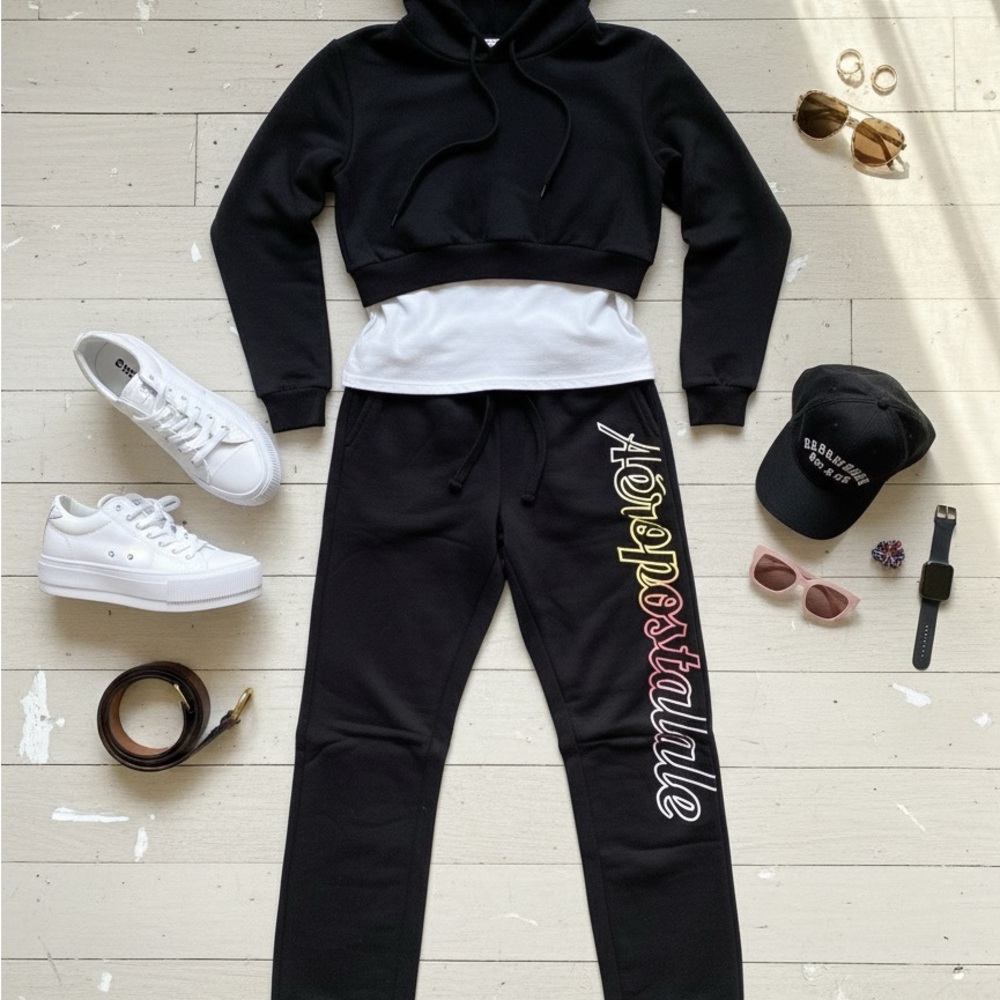 Aeropostale Black Joggers with Multicolor Logo